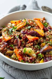 ROASTED VEGETABLES AND QUINOA WITH ORANGE DIJON VINAIGRETTE