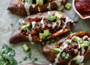 BBQ JACKFRUIT LOADED SWEET POTATOES