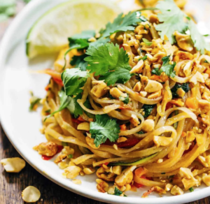RAINBOW VEGETABLE PAD THAI WITH PEANUT SAUCE