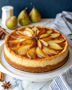 GINGER-PEAR CHEESECAKE WITH MAPLE GLAZE