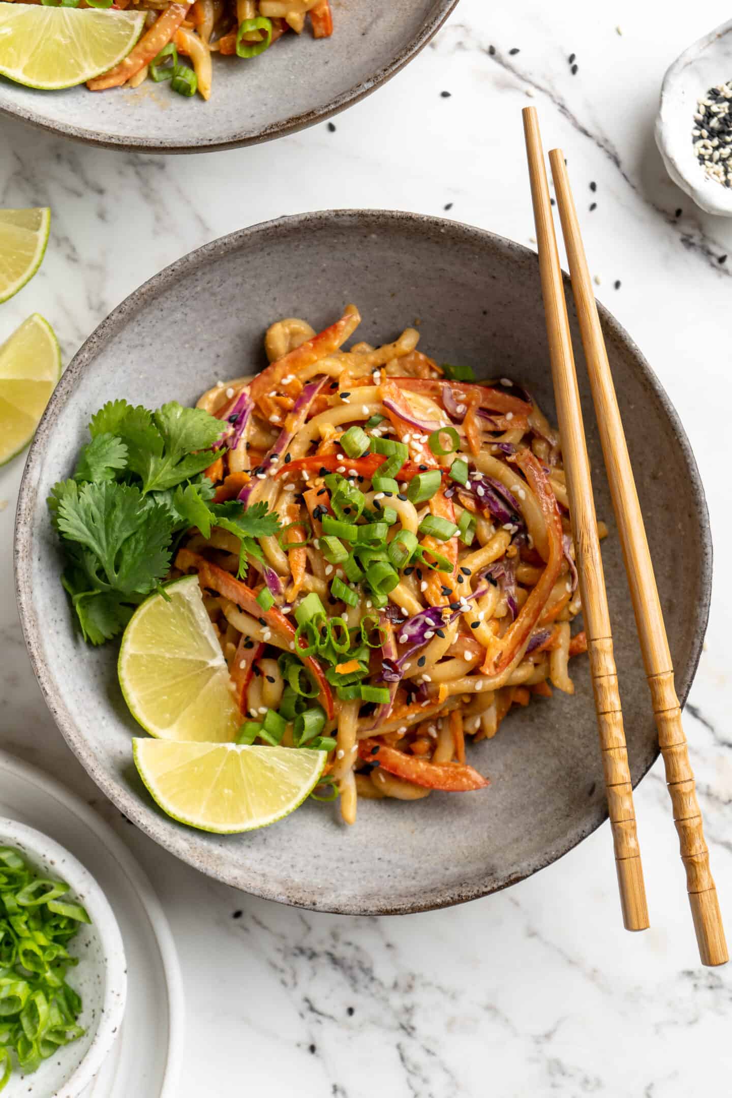 THAI PEANUT NOODLES WITH CRUNCHY VEGGIES & PICKLED CARROT
